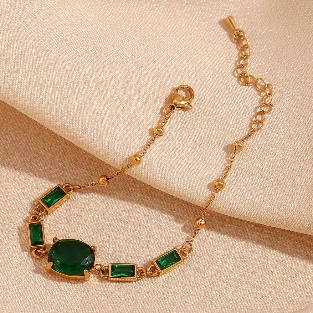 Emerald Cushion Beaded Chain Bracelet