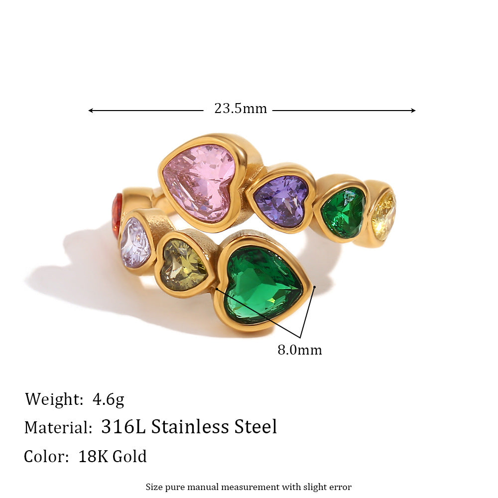 Multi Stone Heart Bypass Ring