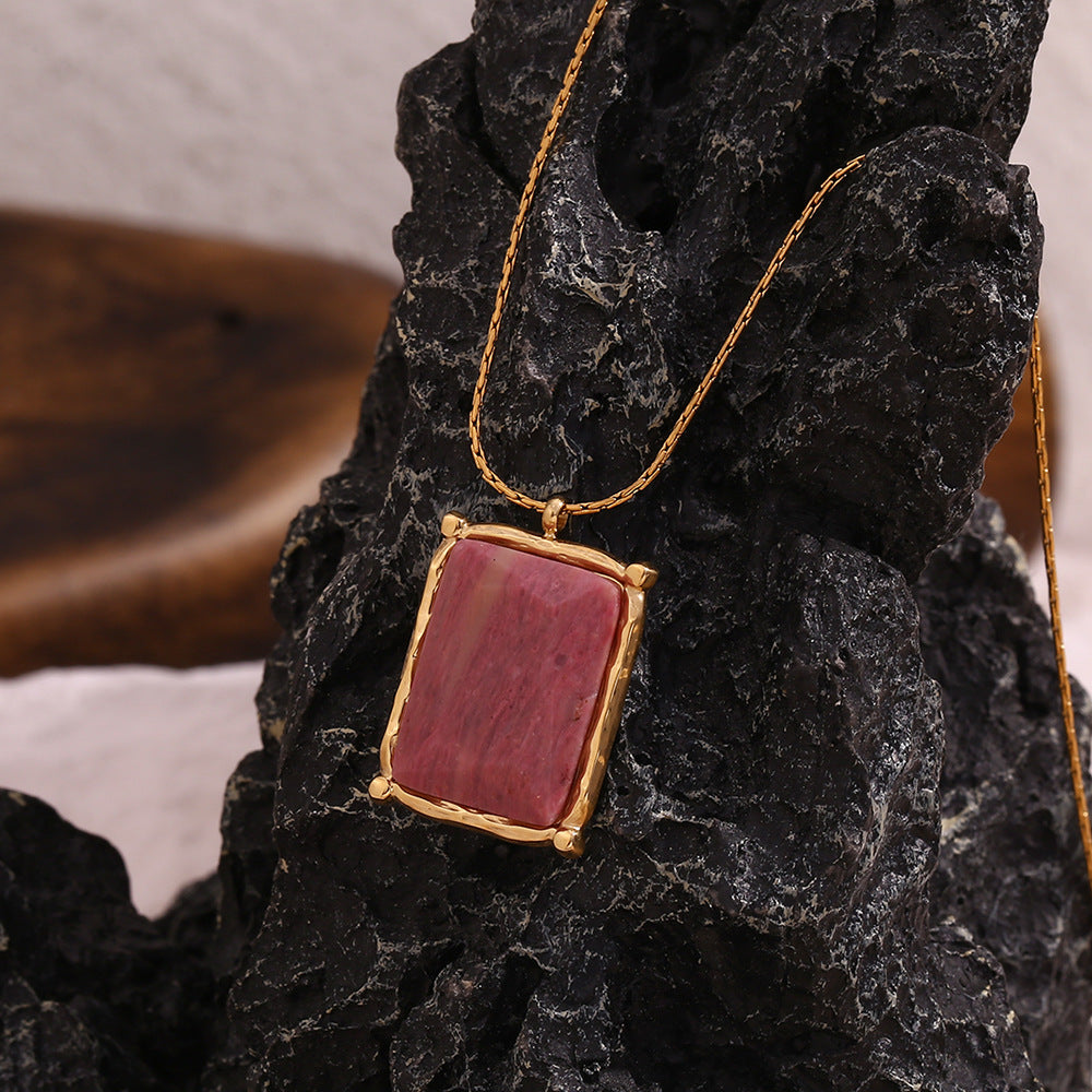 Strawberry Quartz Rectangle Necklace
