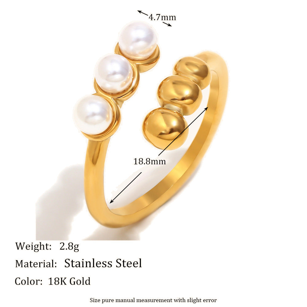 Domed Bean & Pearl Ring