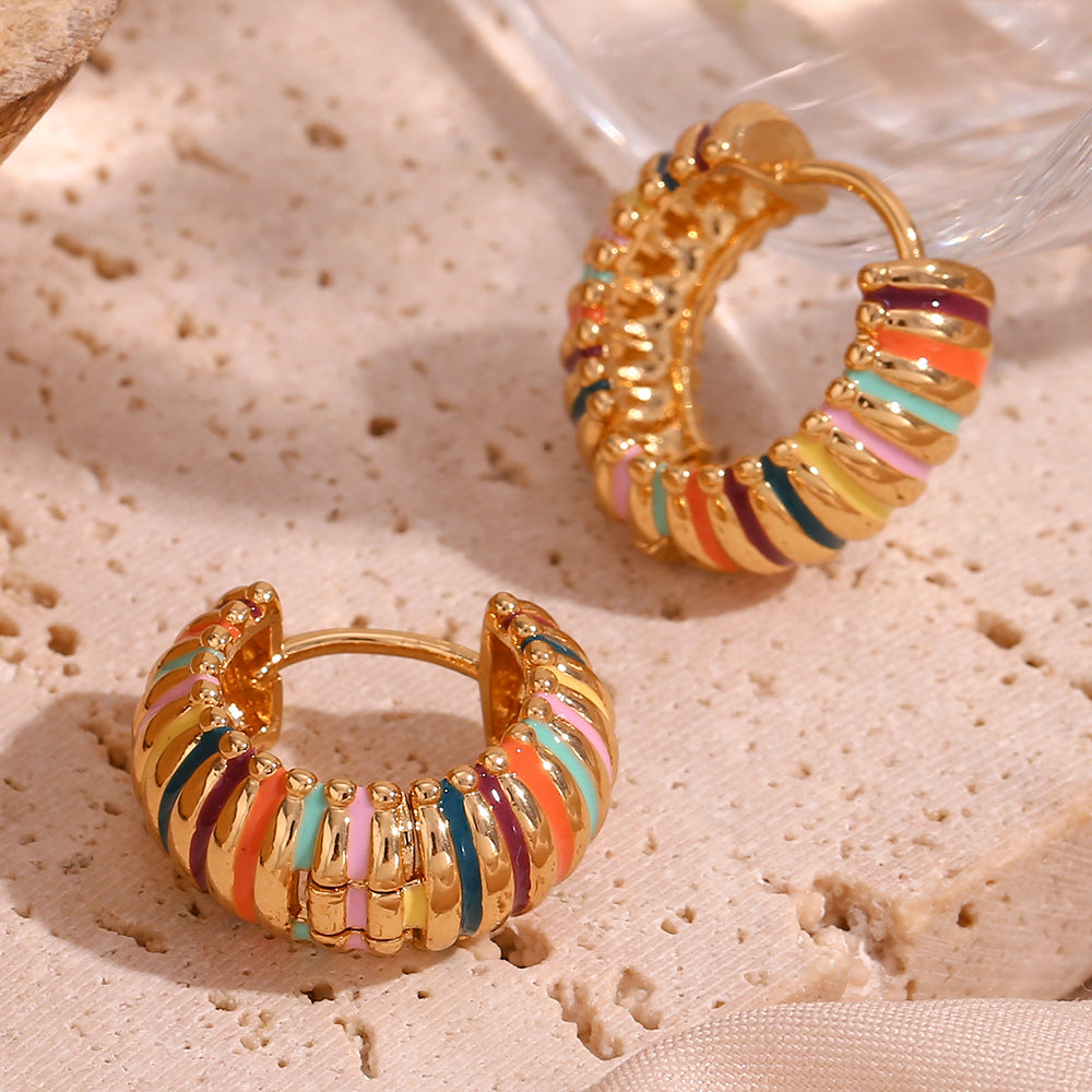 Multicolor Enamel Ribbed Hoops