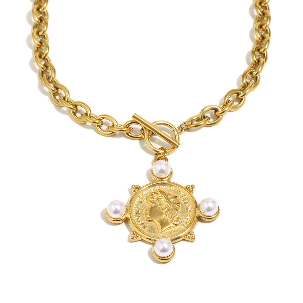 Pearl Coin Toggle Necklace