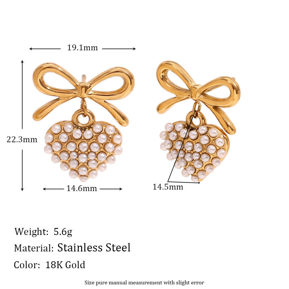 Pearl Heart Bow Earrings