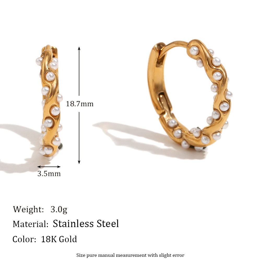 Wavy Pearl Huggie Earrings