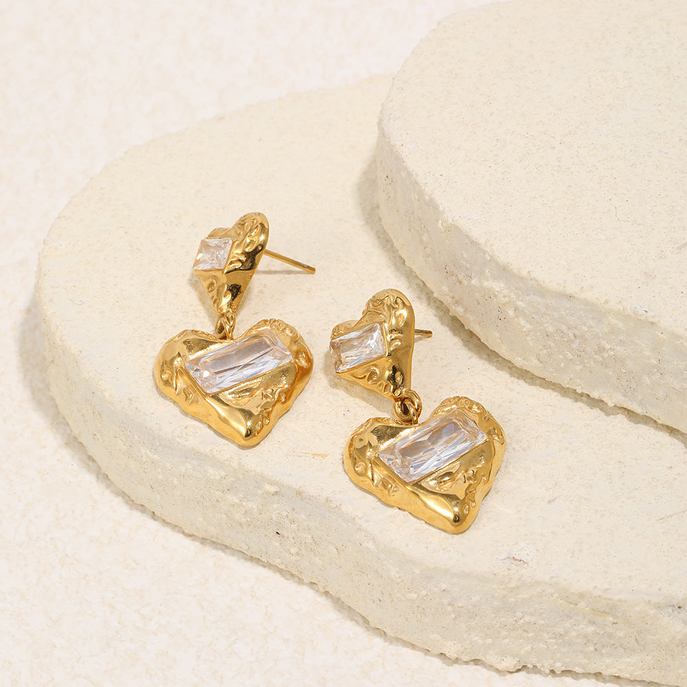 Molten Double Heart Drop Earrings