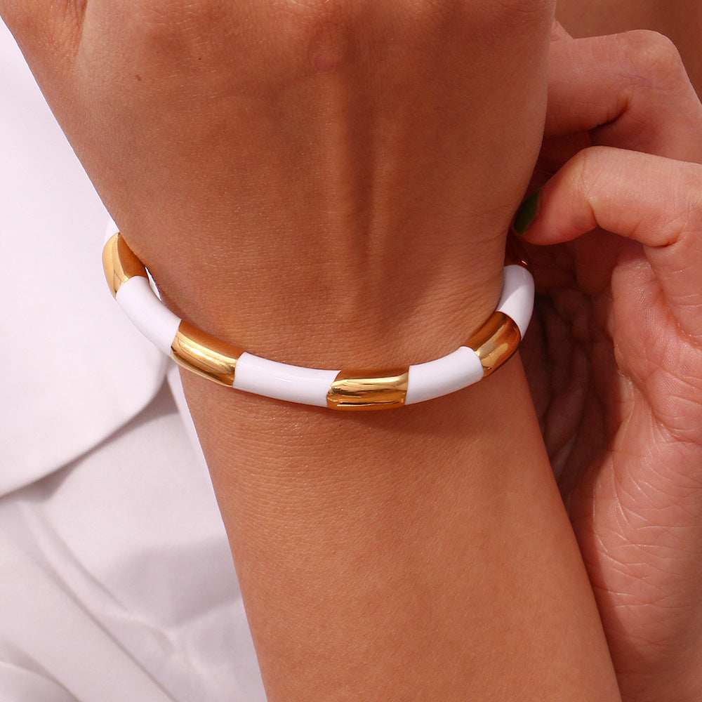 Enamel Banded Cuff Bracelet