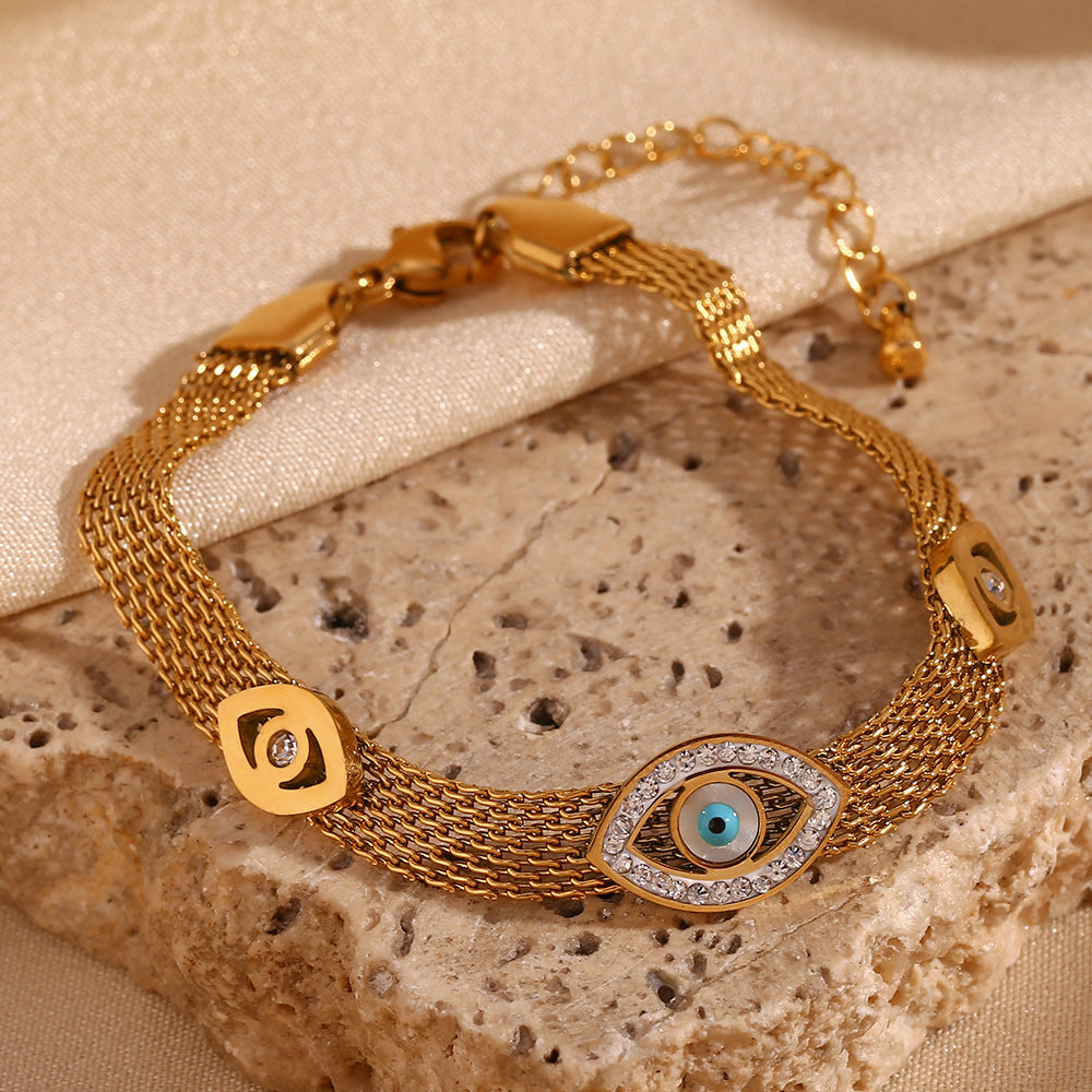 Triple Evil Eye Mesh Bracelet