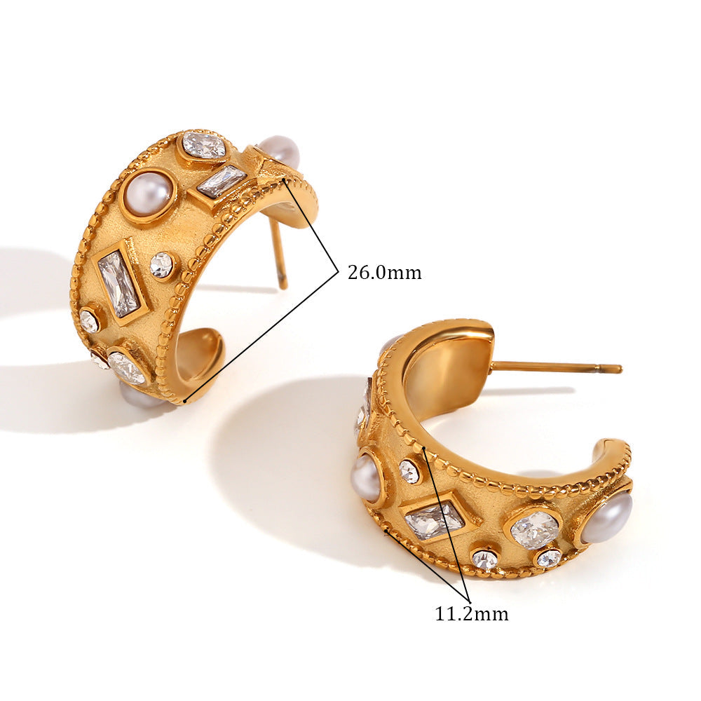 Pearl Mosaic C-Hoop Earrings