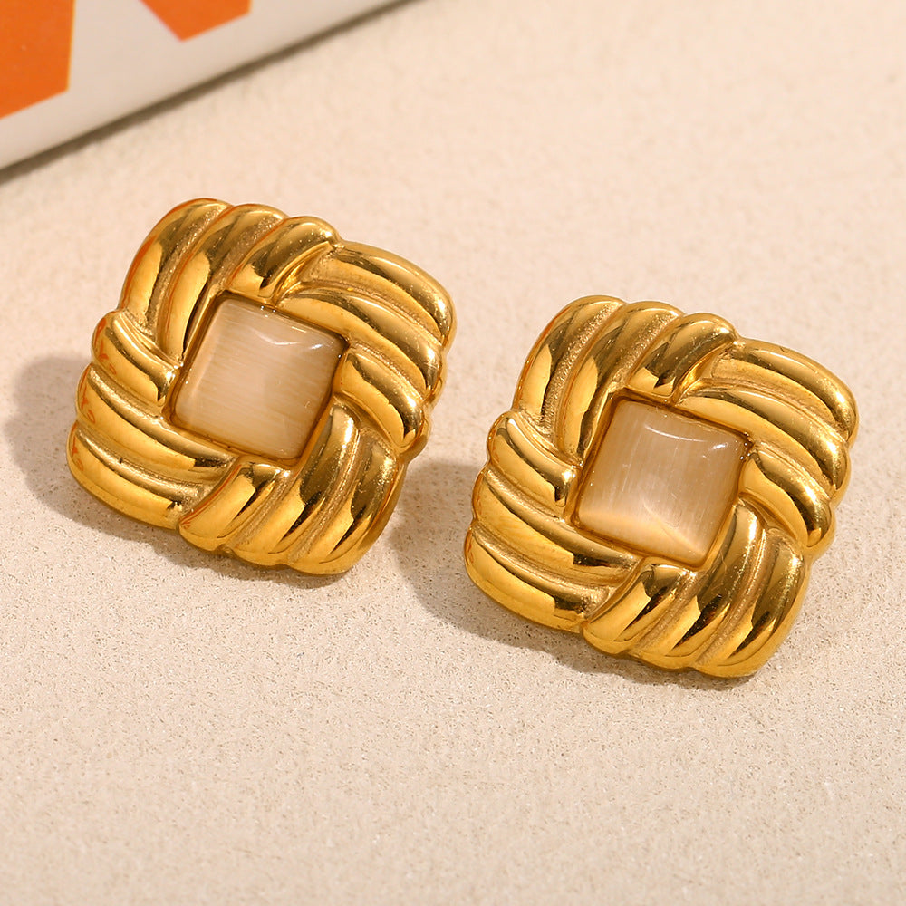 Woven Cat's Eye Button Studs