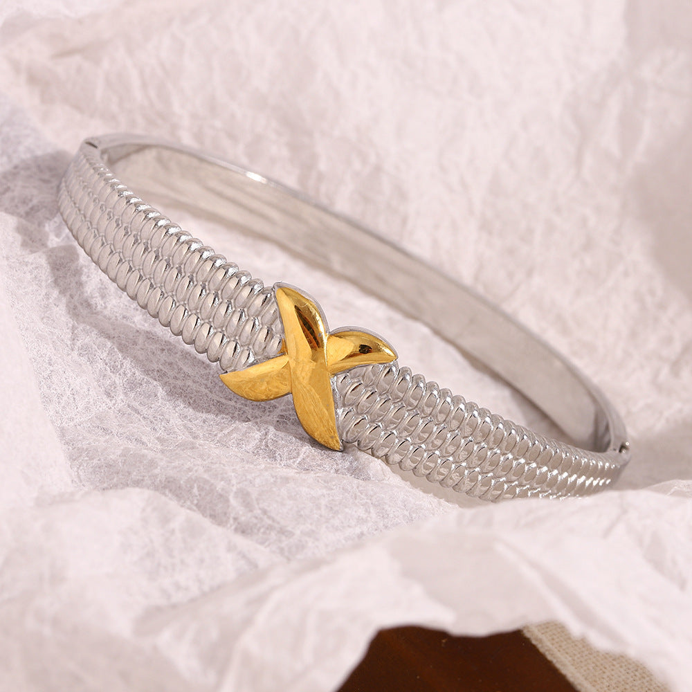 Textured X Motif Bangle