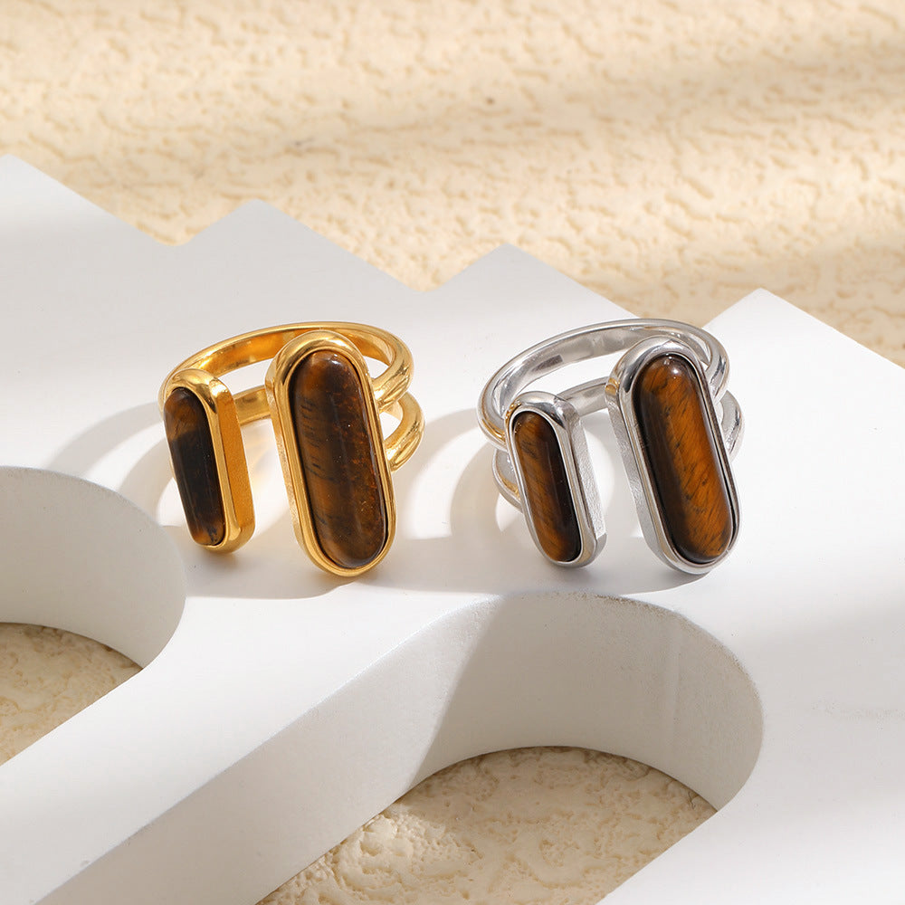 Tiger Eye Toi et Moi Ring