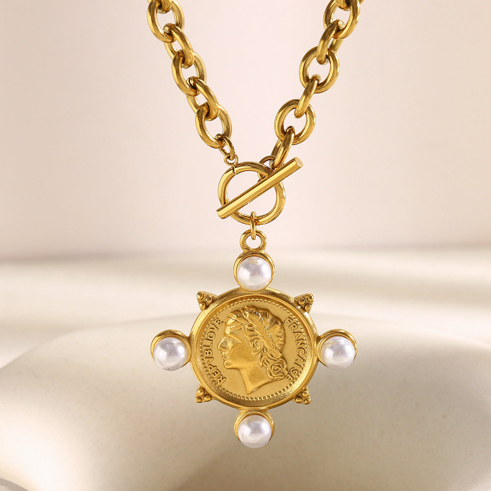 Pearl Coin Toggle Necklace