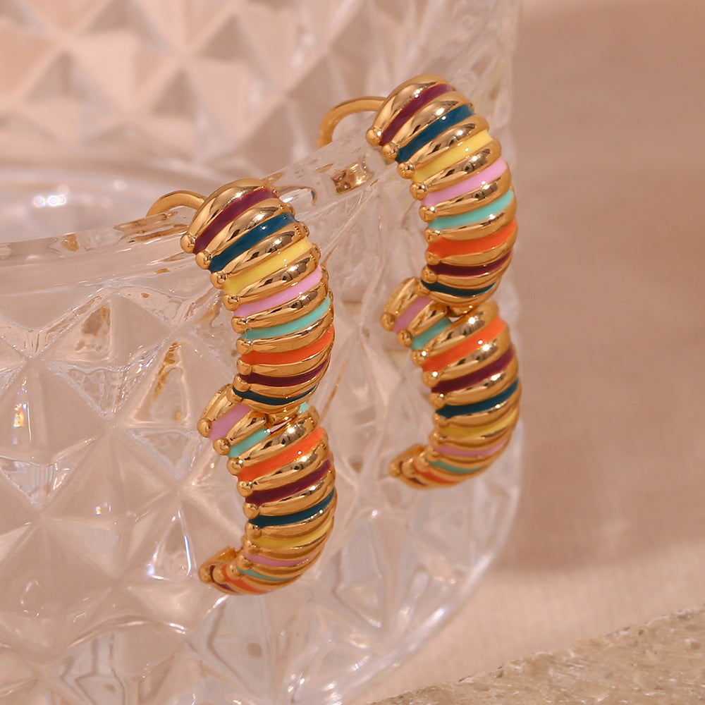 Multicolor Enamel Ribbed Hoops