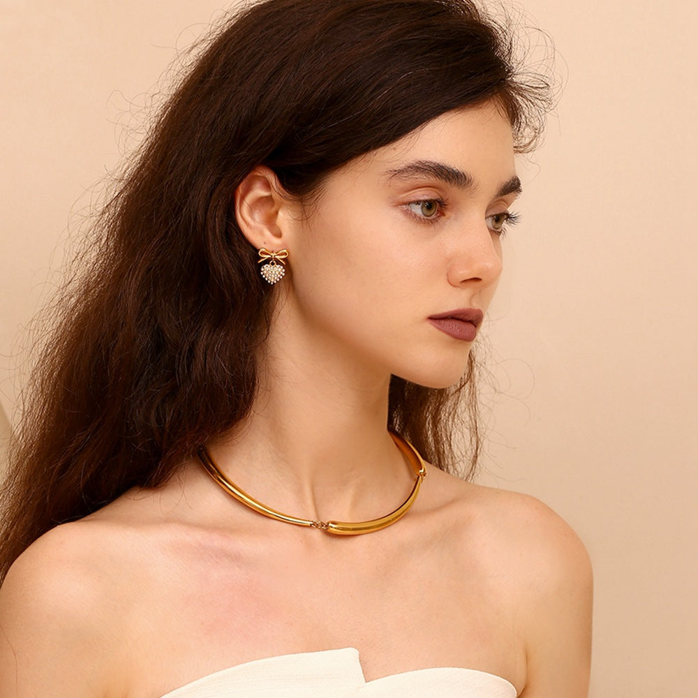 Pearl Heart Bow Earrings