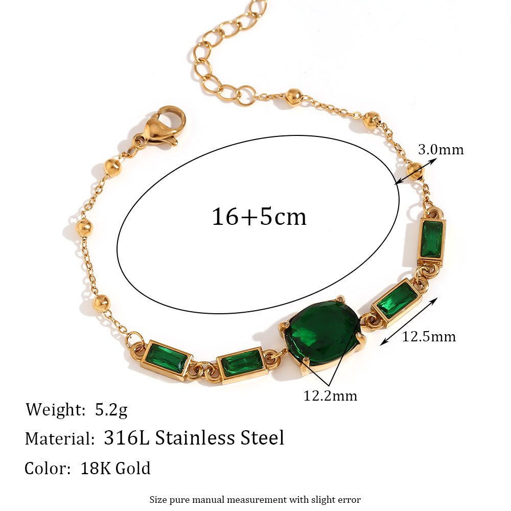 Emerald Cushion Beaded Chain Bracelet