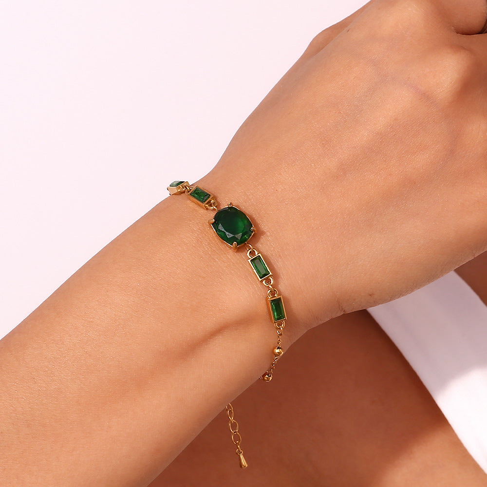 Emerald Cushion Beaded Chain Bracelet