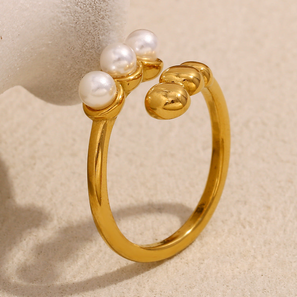 Domed Bean & Pearl Ring