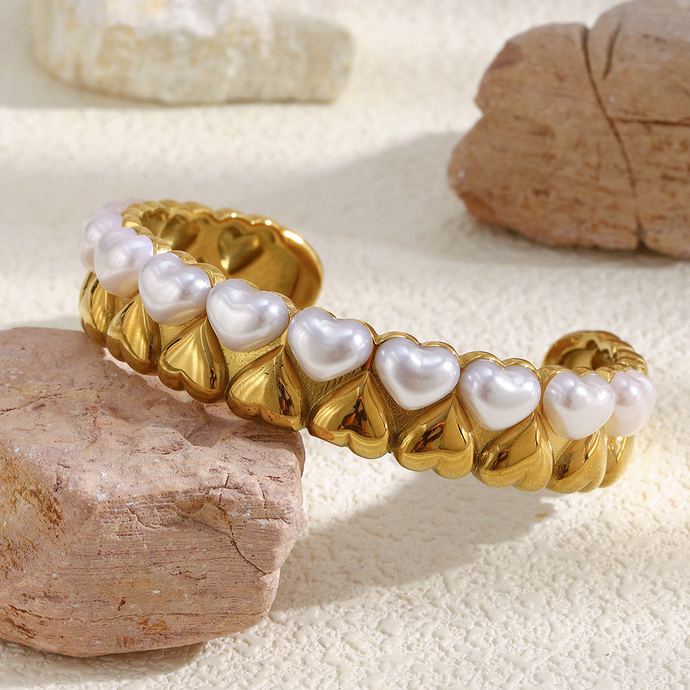 Pearl Heart Motif Cuff