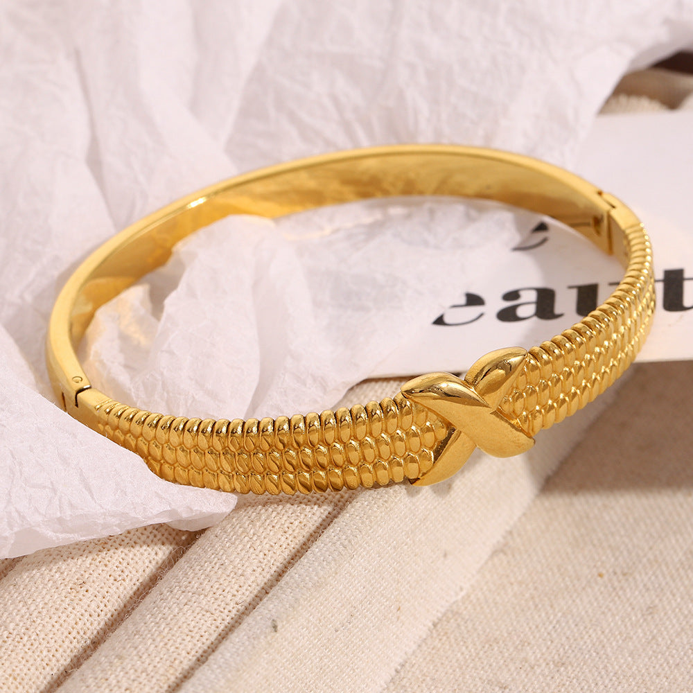 Textured X Motif Bangle