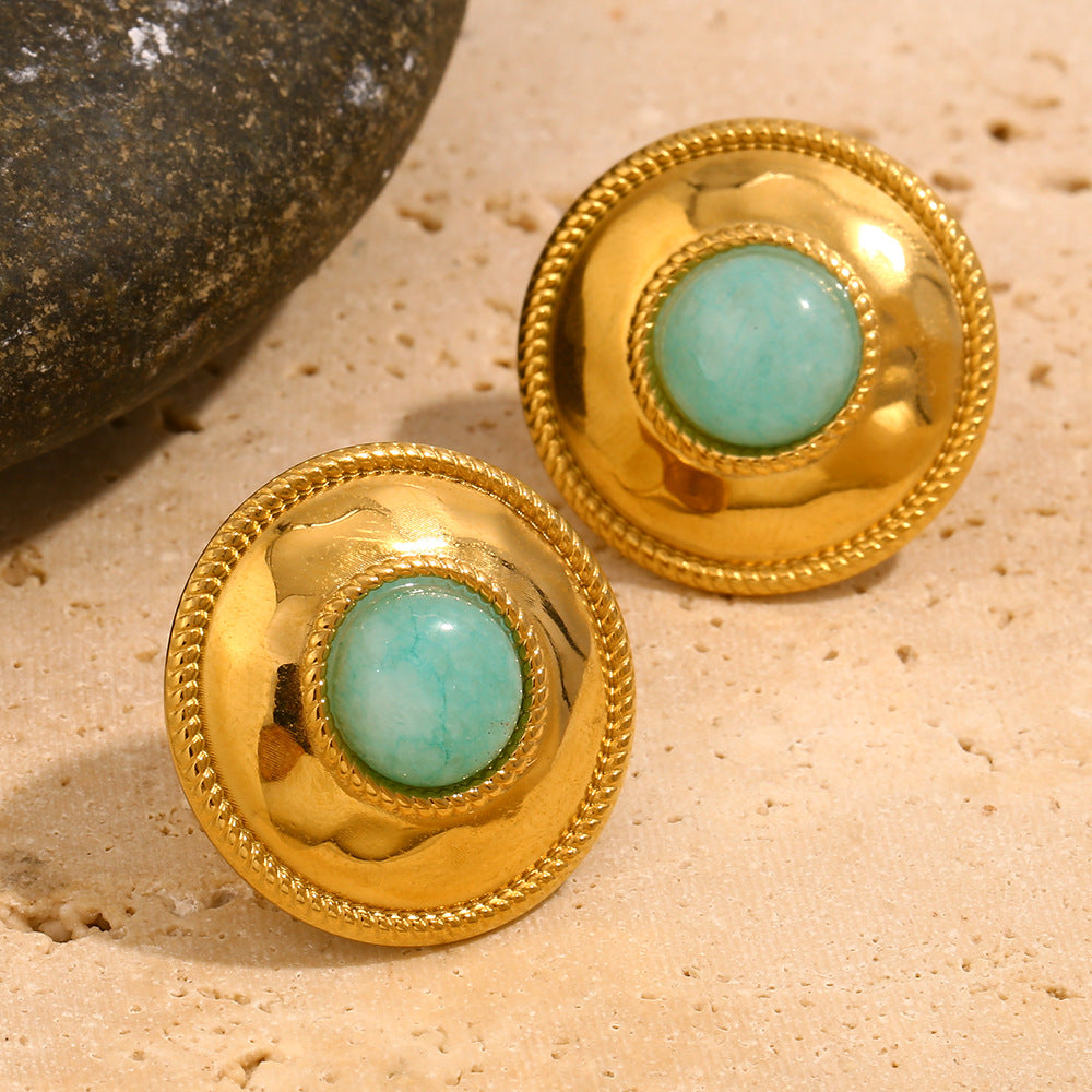Hammered Amazonite Button Studs