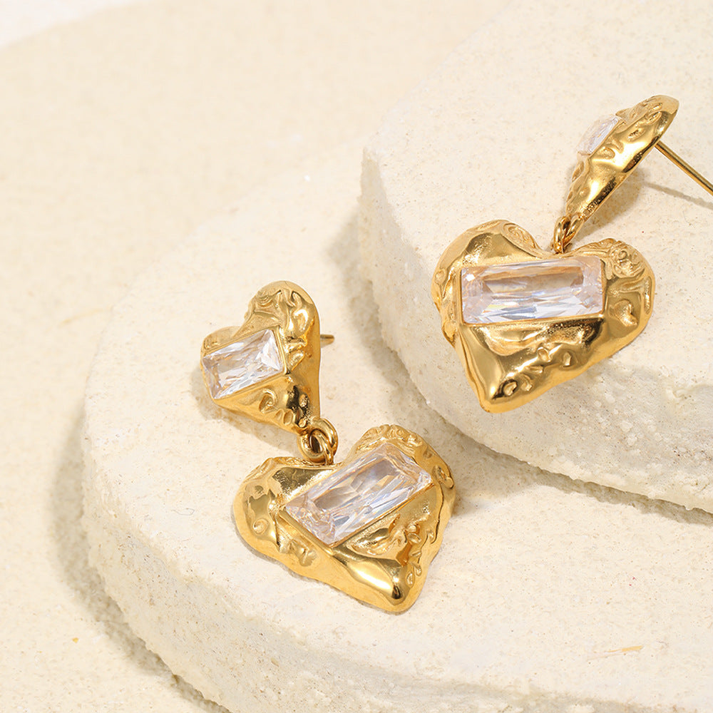 Molten Double Heart Drop Earrings