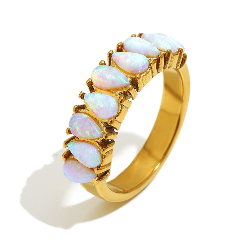 Pear-Cut Opal Half-Eternity Ring