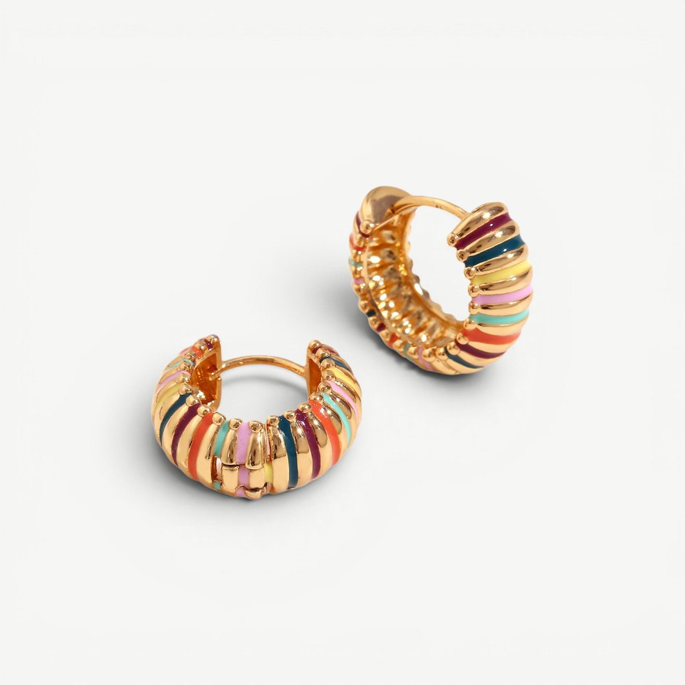Multicolor Enamel Ribbed Hoops