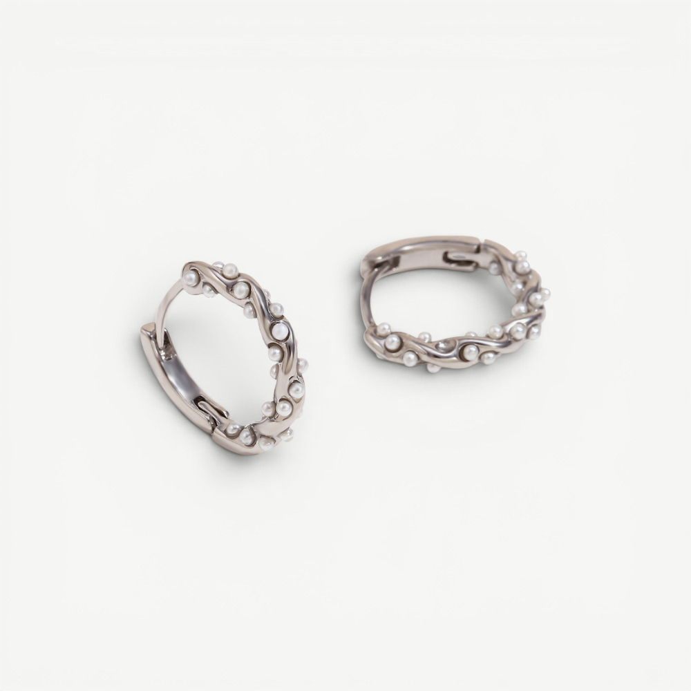 Wavy Pearl Huggie Earrings