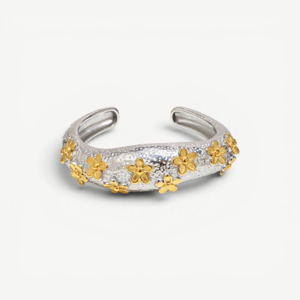 Floral Textured Cuff Bangle