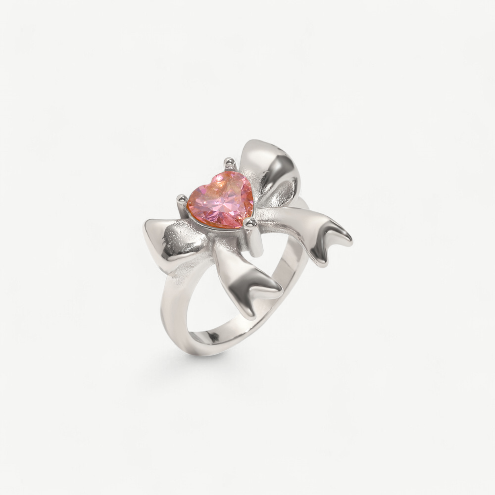 Pink Heart Bow Ring