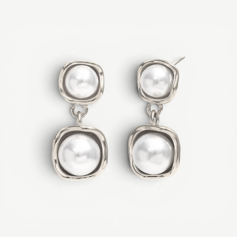 Double Pearl Drop Earrings
