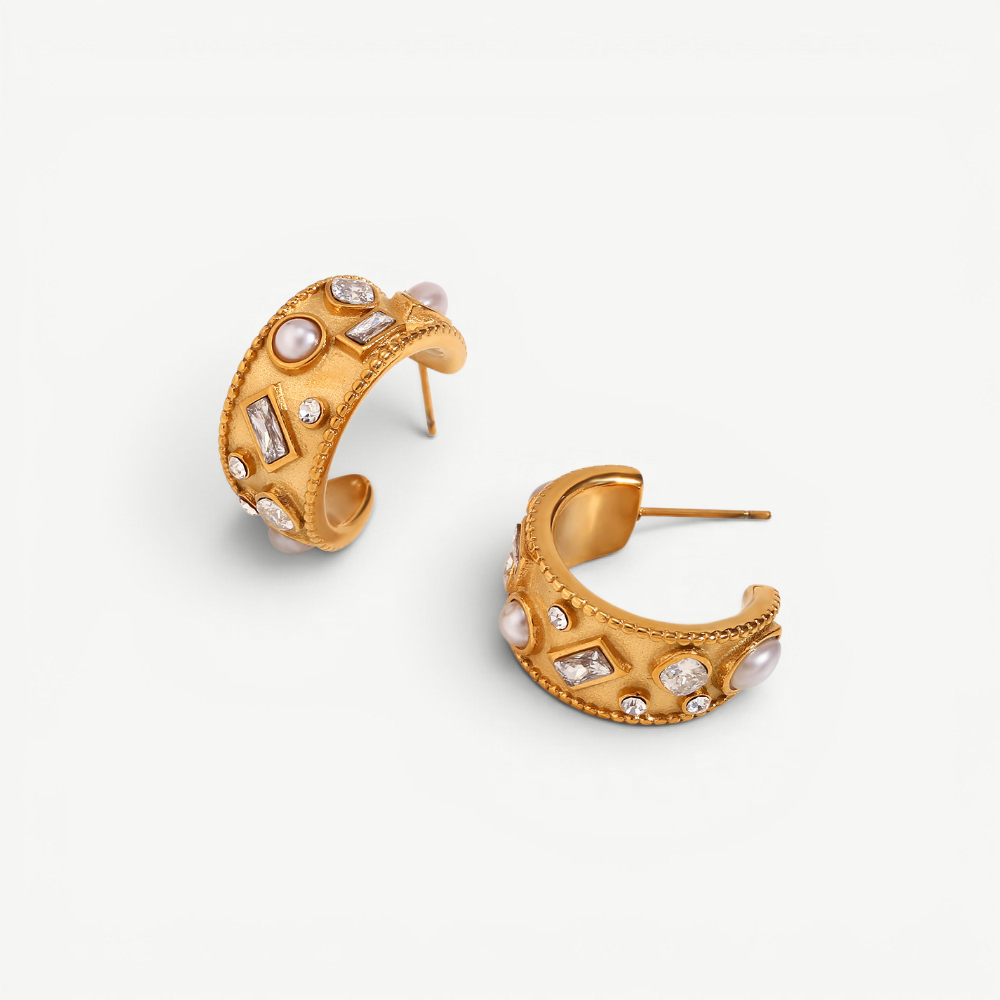 Pearl Mosaic C-Hoop Earrings