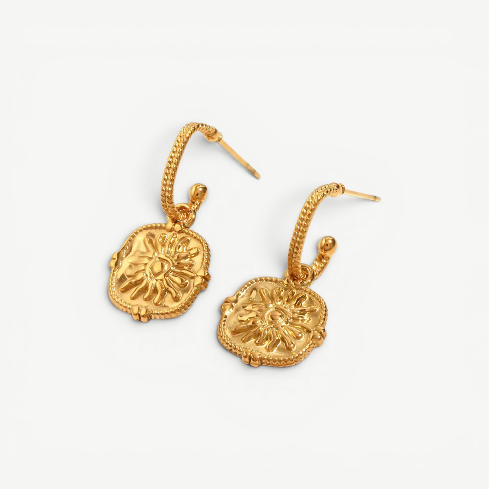 Sunburst Medallion Twisted Hoops