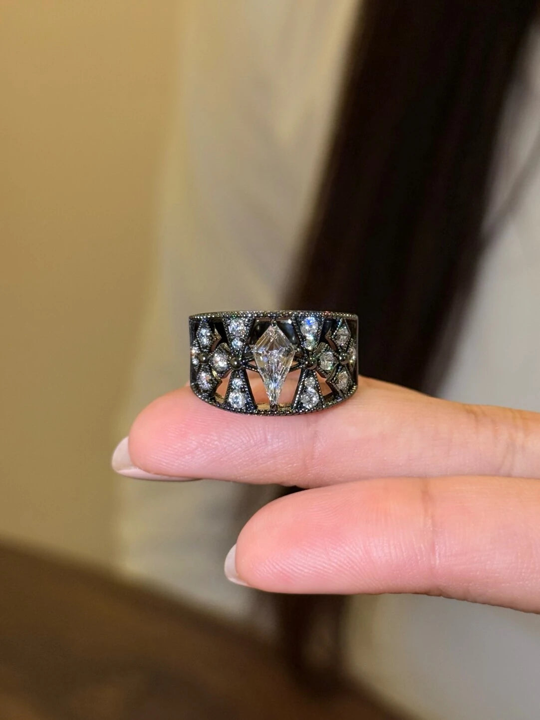 Black Gold Hollow Sword Diamond Ring