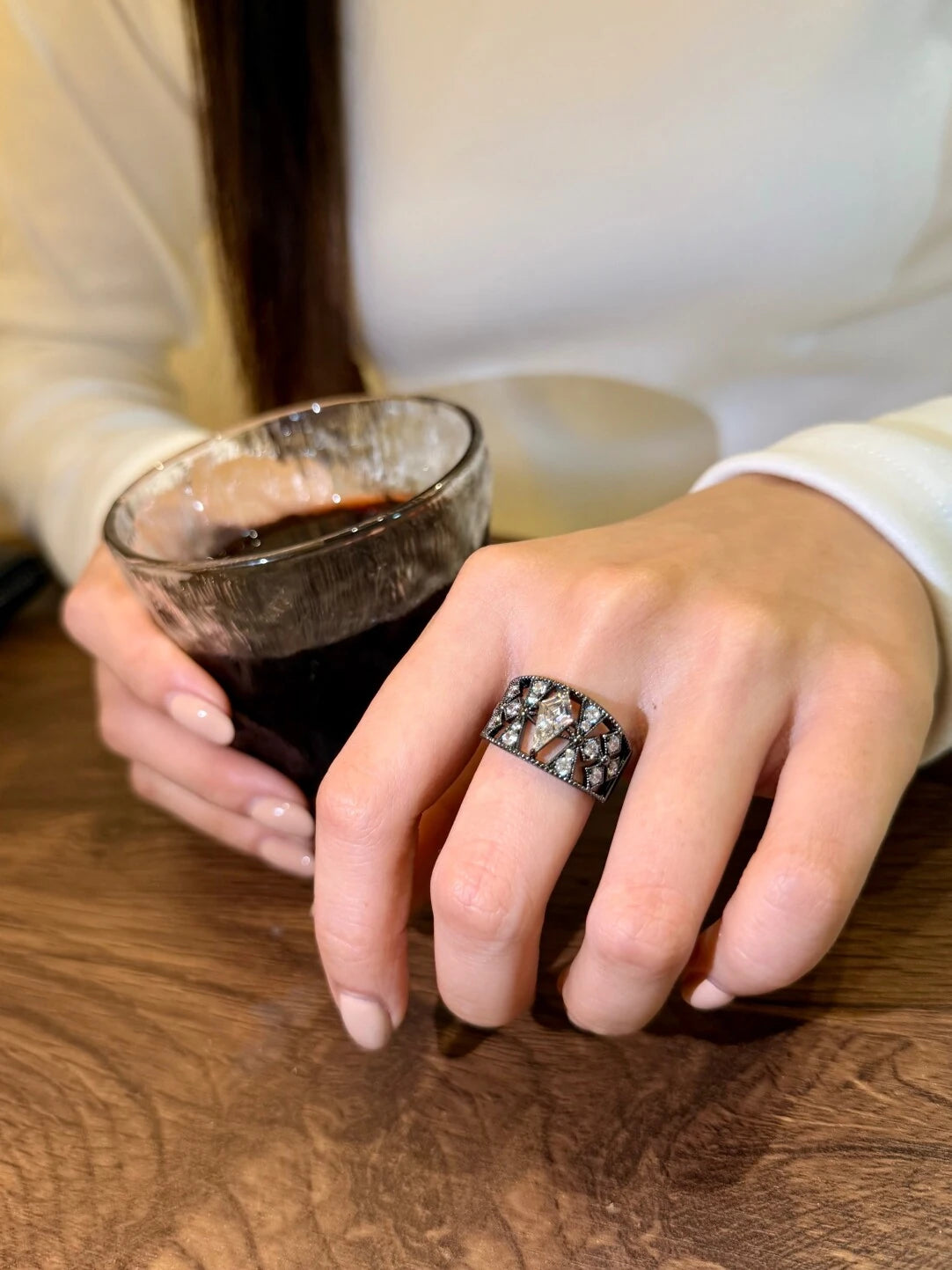 Black Gold Hollow Sword Diamond Ring
