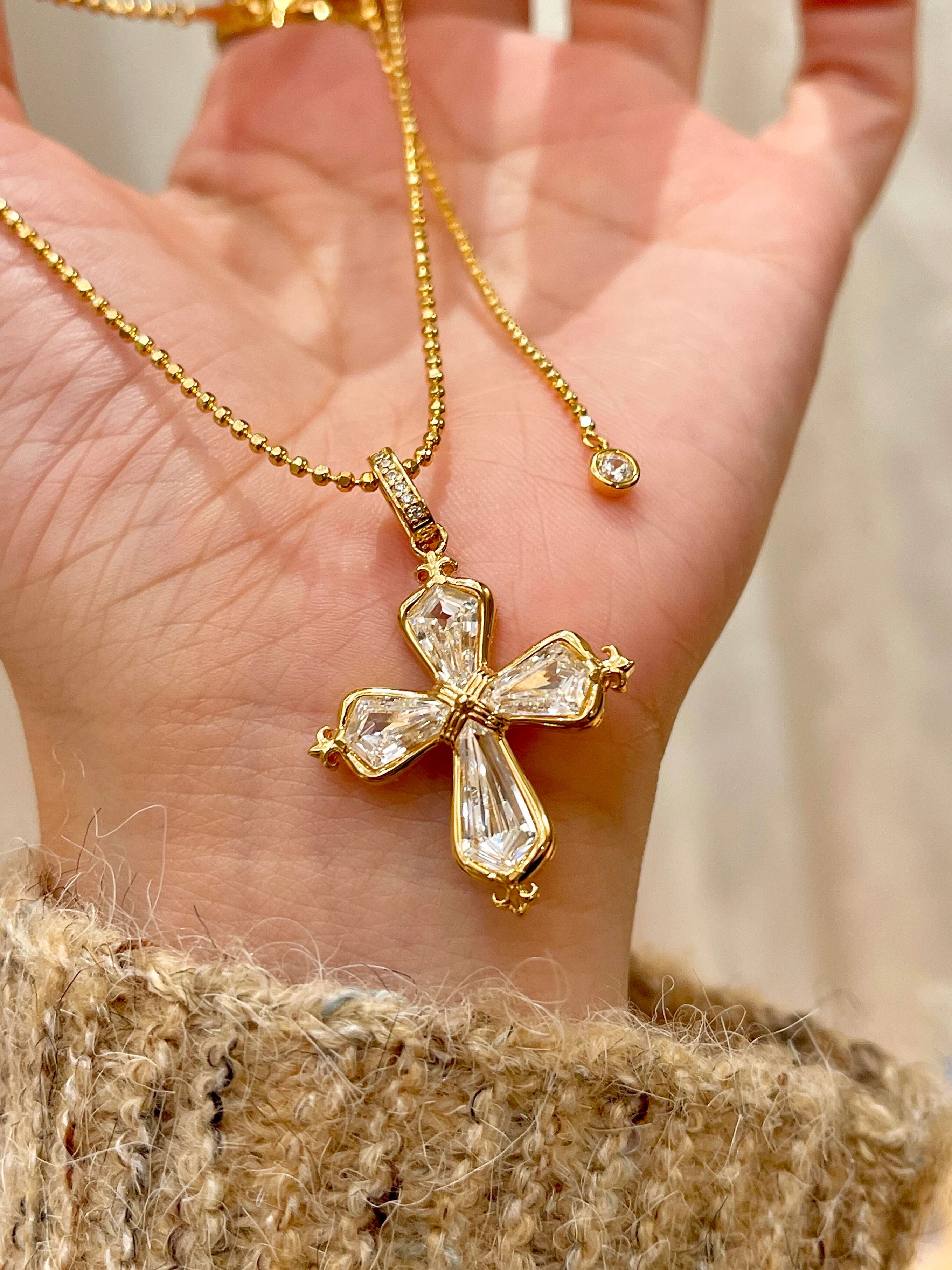 Iris Cross Pendant Necklace