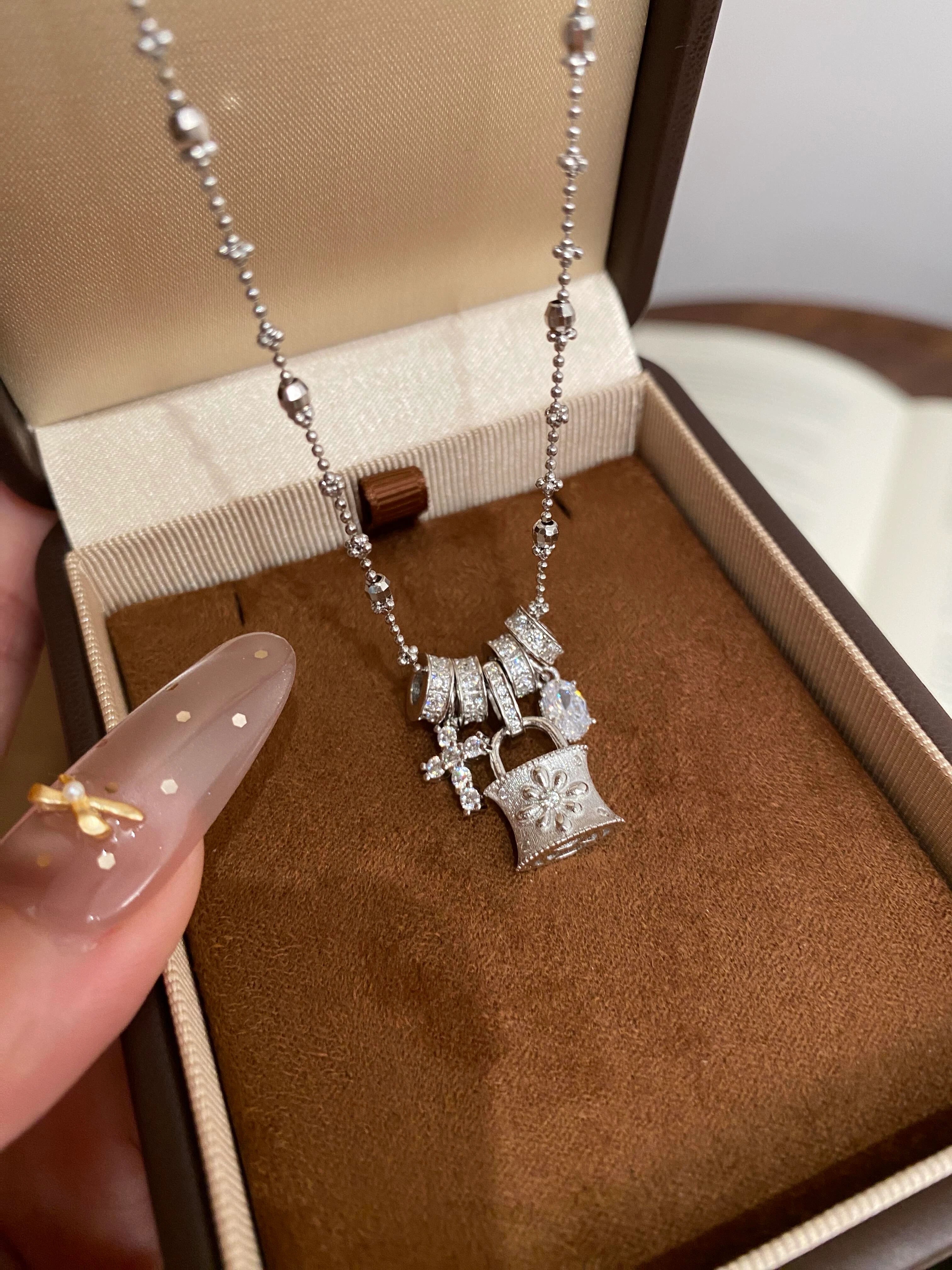 Silver Padlock & Cross Charm Necklace