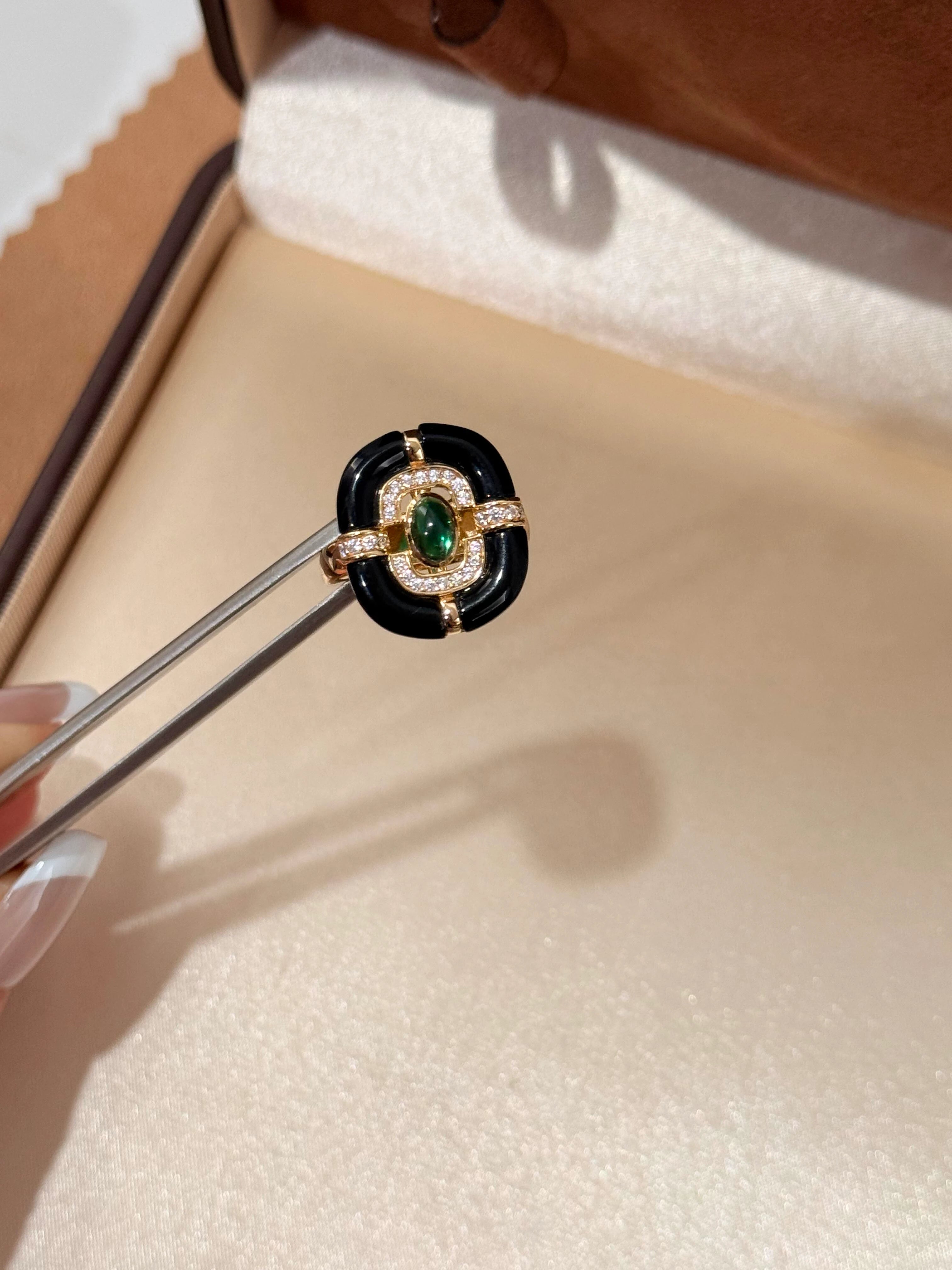 Black Onyx & Emerald Ring