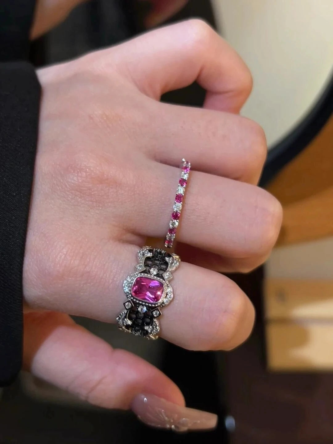 Rubellite Honeycomb Lace Ring