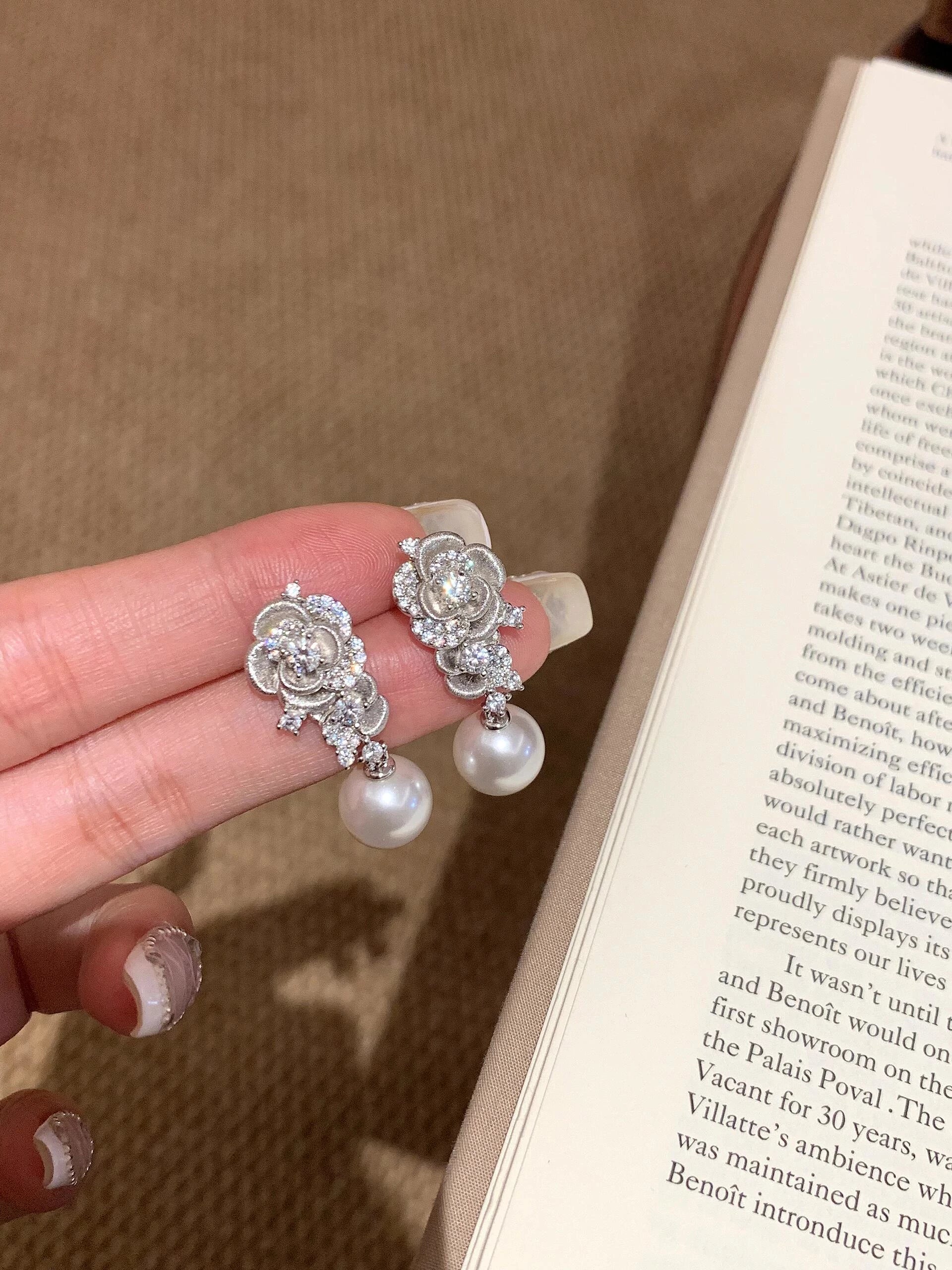 Camellia Pearl Drop Earrings