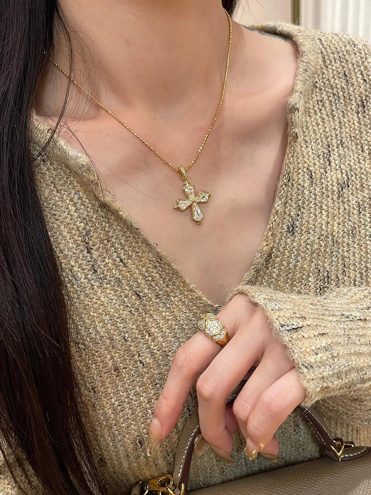 Iris Cross Pendant Necklace