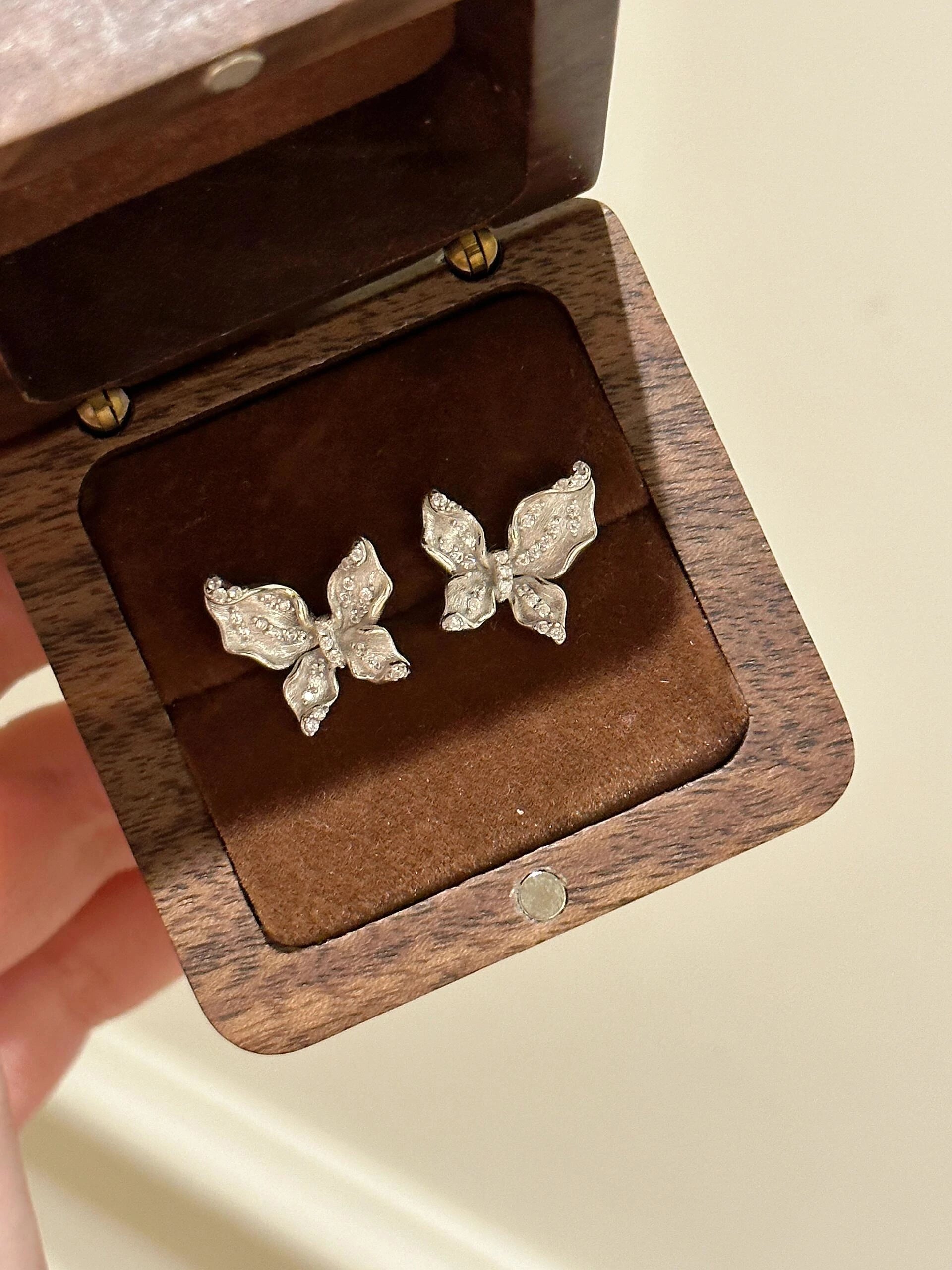 Brushed Silver Butterfly Stud Earrings