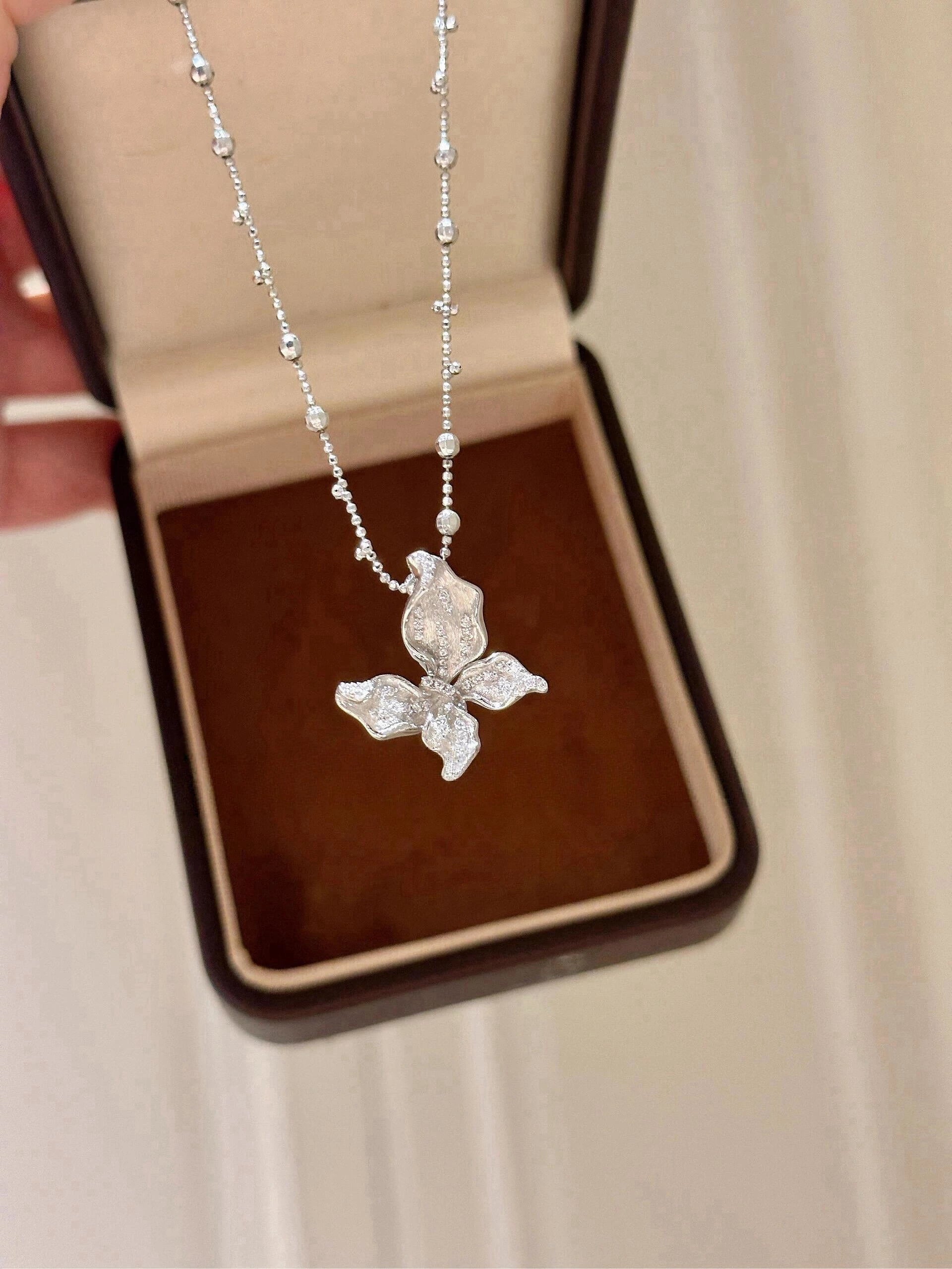 Brushed Silver Butterfly Necklace