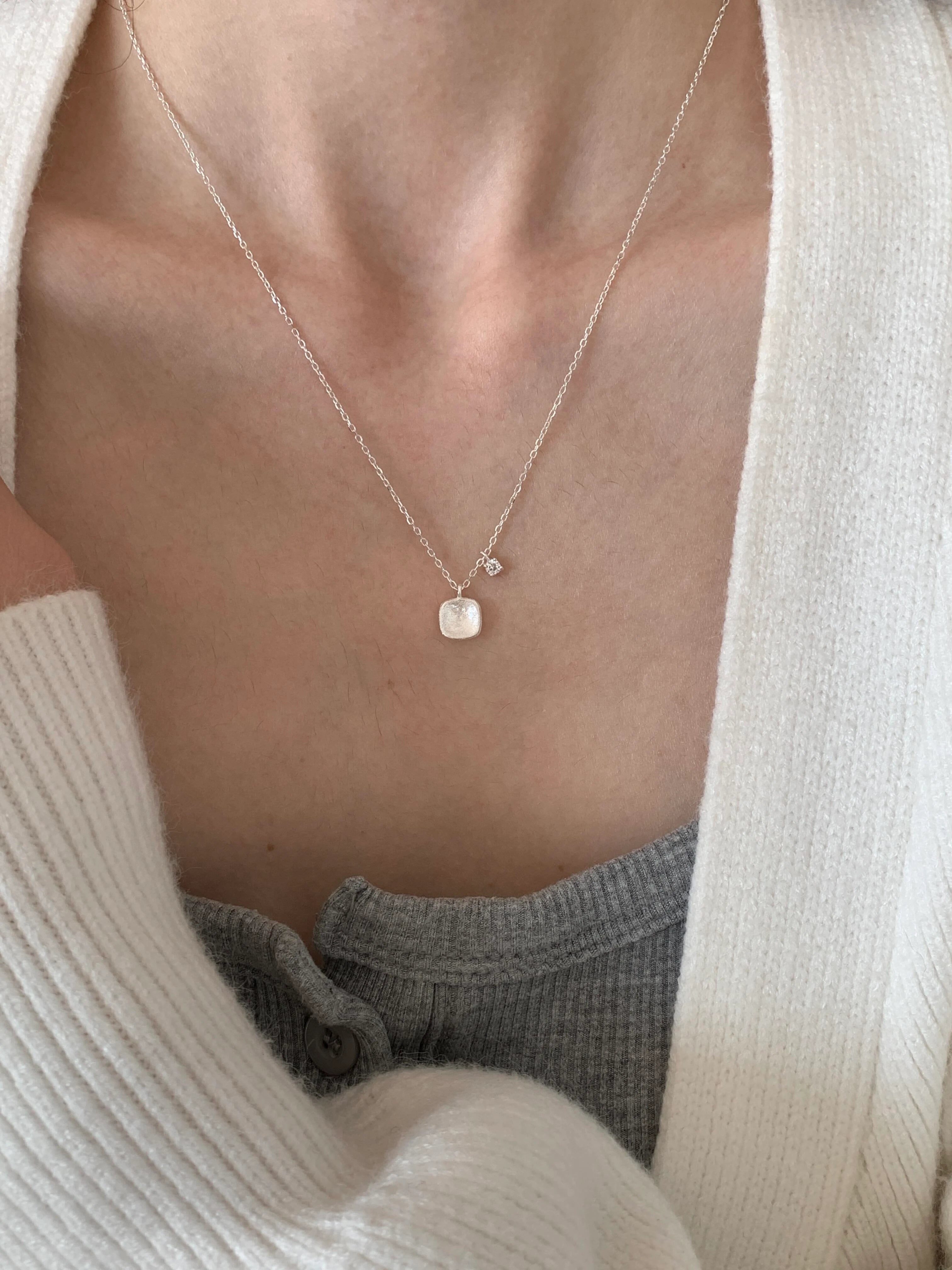 Silver Brushed Sugar Cube Necklace