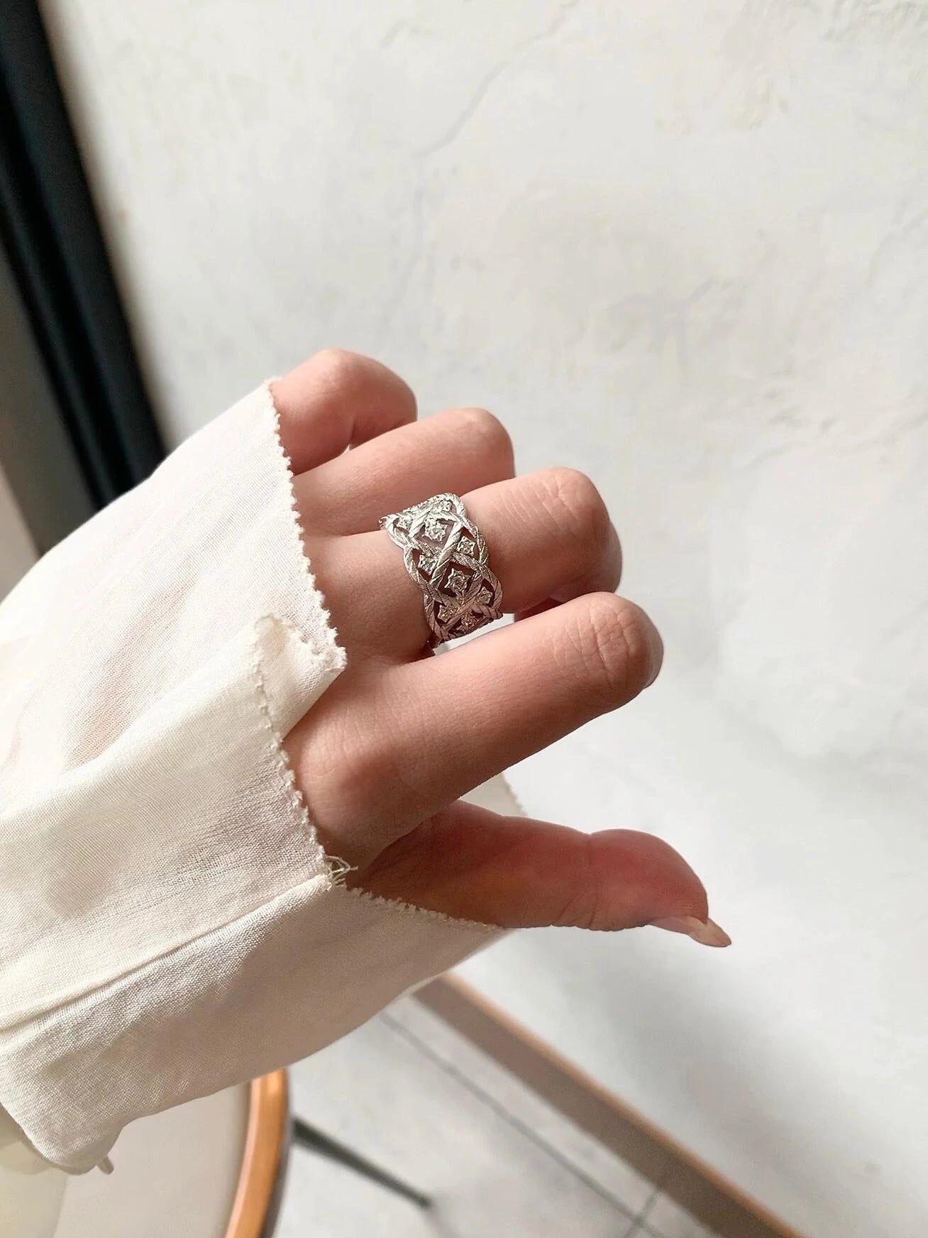 Brushed Silver Braided Lattice Ring