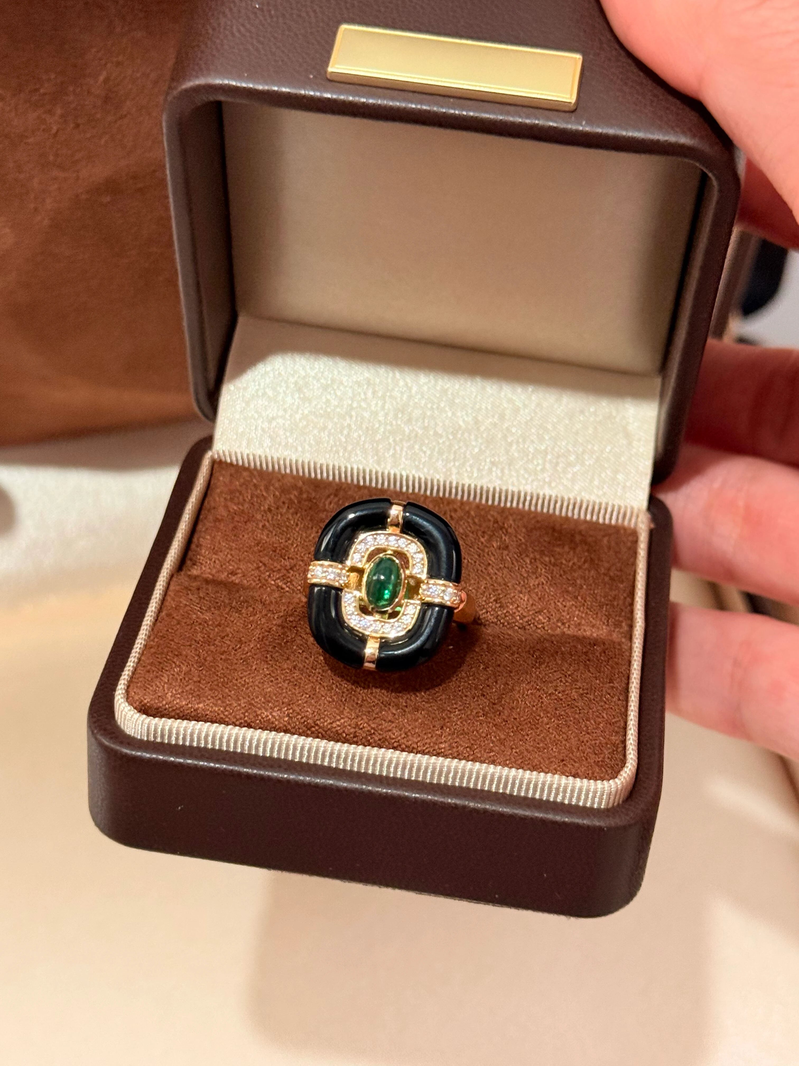 Black Onyx & Emerald Ring