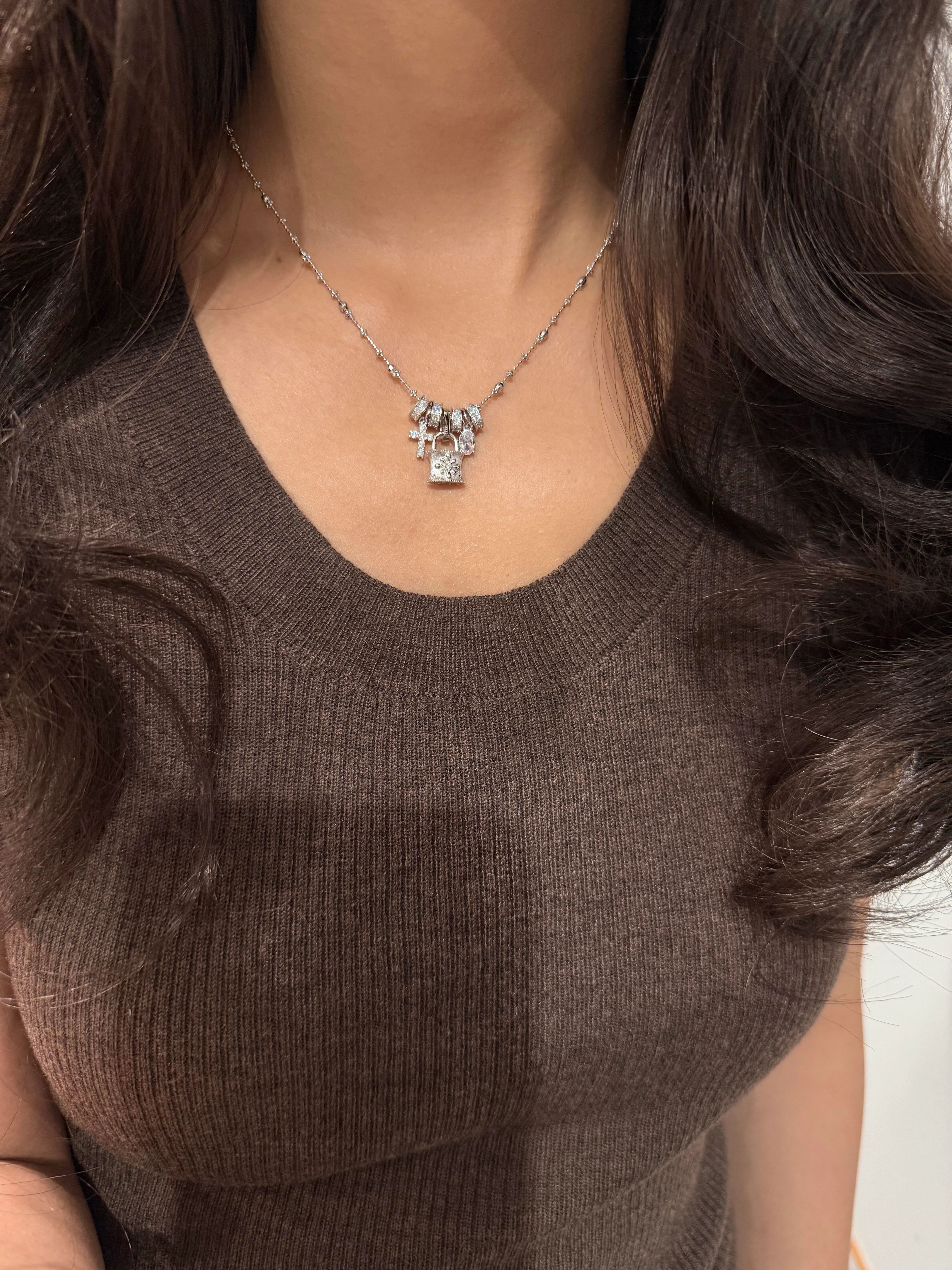 Silver Padlock & Cross Charm Necklace