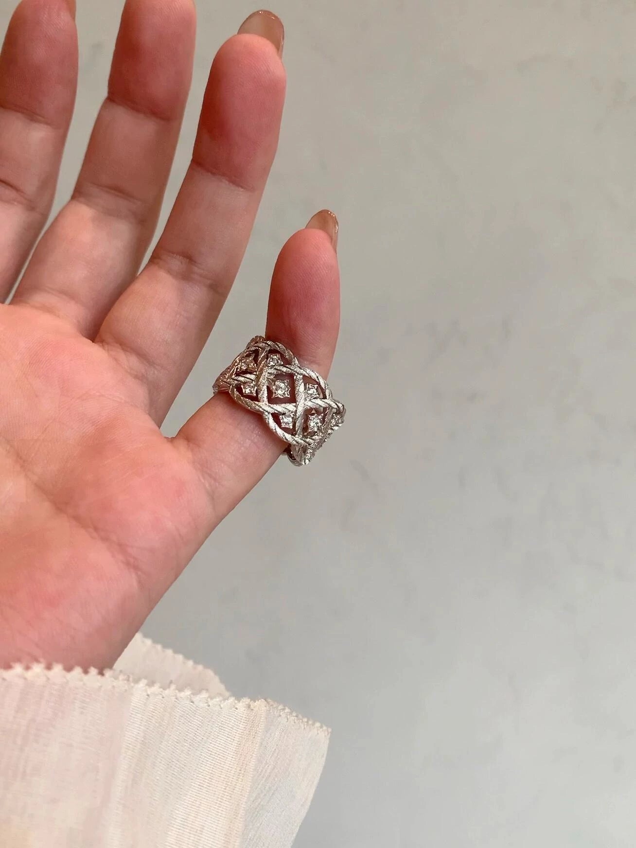 Brushed Silver Braided Lattice Ring