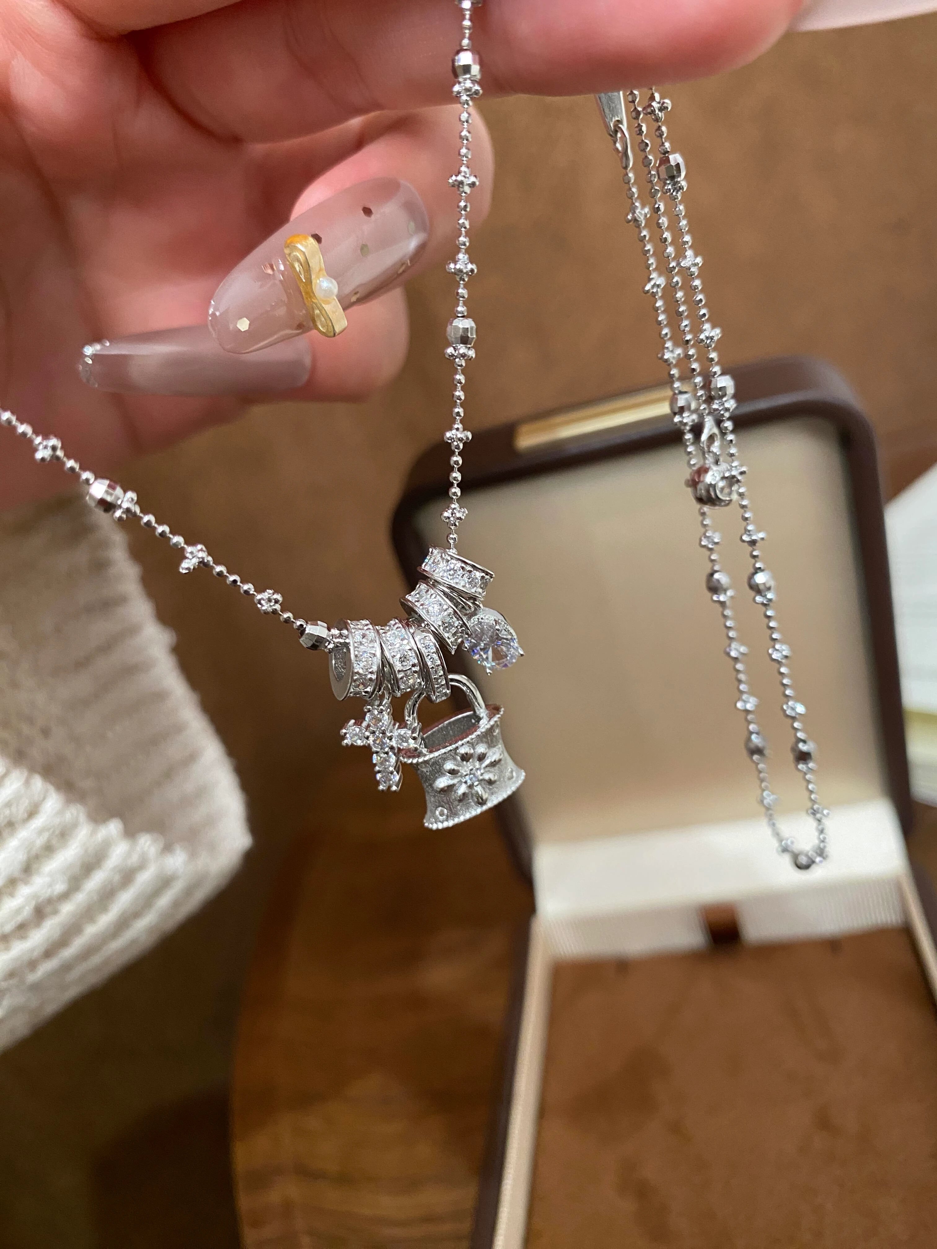 Silver Padlock & Cross Charm Necklace