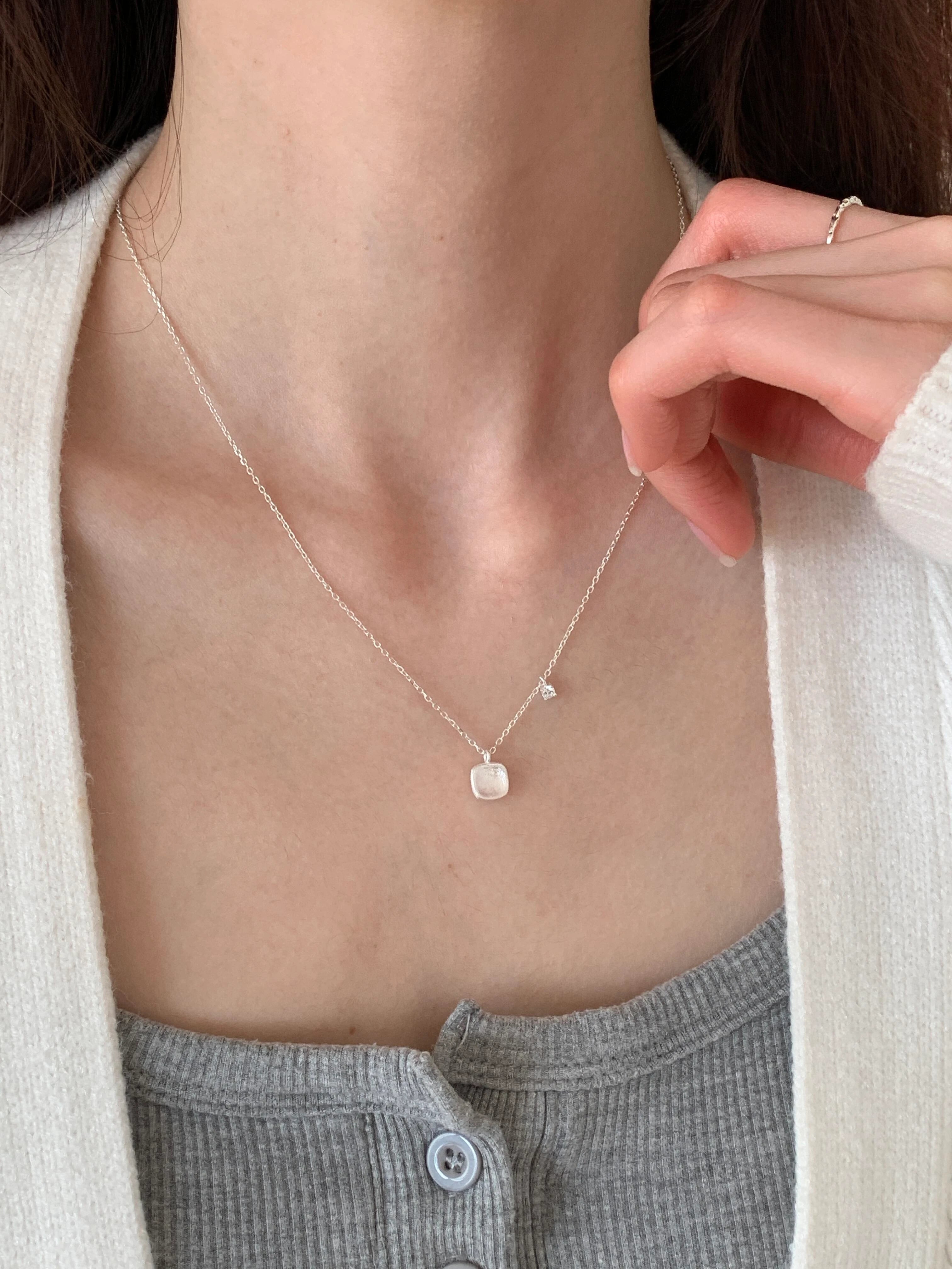 Silver Brushed Sugar Cube Necklace